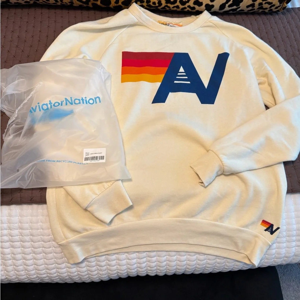 Aviator Nation Unisex Crewneck Sweatshirt with Retro Stripe Logo - Picture 3 of 3